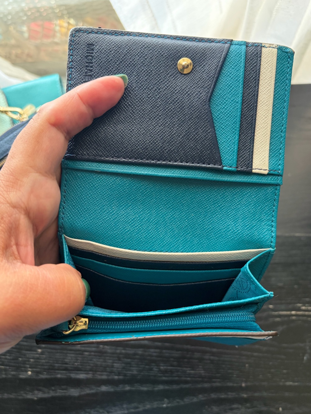 Michael Kors Turquoise Saffiano Leather Bifold Wallet with Gold Snap